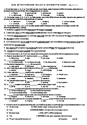 Đề thi tuyển sinh Lớp 10 Trung học Phổ thông môn Tiếng Anh - Năm học 2019-2020